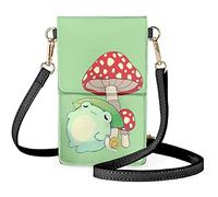 BYCHECAR Cute Frog Crossbody Phone Purse for Girls Mushroom Print Small Crossbody Women Cell Phone Purse Wallet Bag with Touchscreen Window Green