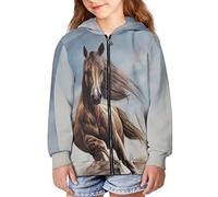 BYCHECAR Girls Horse Hoodie Zip Up Sweatshirt Size 14-16 Trendy 2022 Hooded Jacket Boys Casual Long Sleeve with Pocket Y2K Cardigan Shirts Outfit