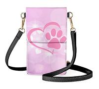 BYCHECAR Paw Cell Phone Purse for Women Teen Girls Pink Crossbody Phone Case with Transparent Window Leather Card Holder Wallet Cartera Para Celular De Mujer