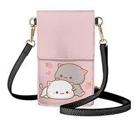 BYCHECAR Pink Phone Purse with Touchscreen Window Cute Cat Crossbody Cellphone Bags for Women Teen Girls Leather Small Shoulder Bag Wallet Lightweight