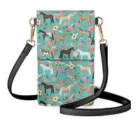 BYCHECAR Women's Horse Floral Animal Print Rectangular Phone Bag, 4.3 x 7.9 Inch, Crossbody Sling Handbag with Transparent Touchscreen Window