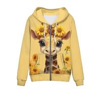 BYCHECAR Zip Up Hoodie Women Long Sleeve Shirt Thin Fall Hooded Jackets Coat Zipper Sweatshirts, Giraffe Sunflower 5, XXL