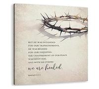 BYCIFRLG Modern Easter Decor By His Wounds We Are Healed Scripture Canvas Wall-Art for Christian Bedroom or Living Room(Framed,08x12inch(20x30cm))