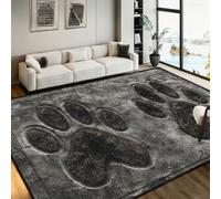 Bycmuoz 3D Animal Paw Print Area Rug, 100x150cm, Large Black Furry Paw Prints on Grey Stone Background Indoor Rug, Non-Slip Washable Playing Mat for Living Room Bedroom Pet Lovers