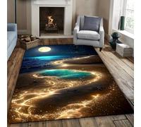 Bycmuoz 3D Beach Moon Area Carpet, 70x140cm, Abstract Golden Sand Sea Level Runner Rug, Cozy Thin Low Pile Anti Skid Carpets, Print Durable Fade Resistant Rugs for Bedroom Kitchen Entrance