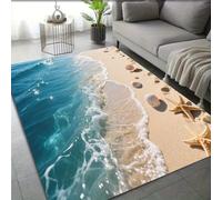 Bycmuoz 3D Beach Starfish Area Rug, 100x150cm, Ocean Waves Seashells Marine Animals Floor Carpet, Shed-Resistant Low-Pile Carpets, Durable Fade-Resistant Mats for Family Nursery Entrance