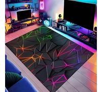 Bycmuoz 3D Neon Style Area Rug for Bedroom, 160x200cm, Punk Geometric Gaming Carpet for Playroom, Durable Low Pile Machine Washable Carpets, Absorbent Easy Clean Foldable Non Skid Rug for Indoor