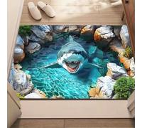 Bycmuoz 3d Shark Kids Rugs, 70x140cm, Optical Illusion Pond Lake Carpet for Bedroom, Soft Cozy with Non-Slip Backing Breathable Carpets for Porch Office Living Room