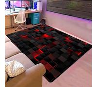 Bycmuoz 3D Trippy Red Black Checkered Kids Rugs, 70x140cm, Futuristic Illusion Rug for Indoor, Soft Foldable Cozy Printed Carpet, No Crease Foldable Absorbent Mats for Indoor Floor Bath Room