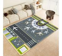 Bycmuoz Airport Rug for Playroom, 160x230cm, Aircraft Takeoff Runway Terminal Bedroom Carpets, with Non Slip Backing Soft Large Rugs, Low Pile Rubber Backed Non Slip Mat for Indoor Entry