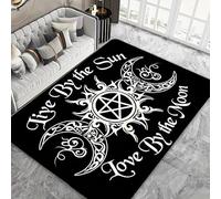 Bycmuoz Black White Sun Moon Area Rug for Bedroom, 60x110cm, Star Boho Celestial Kids Rugs, Mystical Witchcraft Divination Rubber-Backed Mat, Breathable Reduce Noise Carpet for Study Room Floor