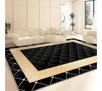 Bycmuoz Bohemian Geometric Aesthetic Runner Rug, 100x150cm, Modern Black Gold Greek Key Printed Carpet, Breathable Reduce Noise Non-Shedding Non-Skid Mat for Bedside Office Hallway