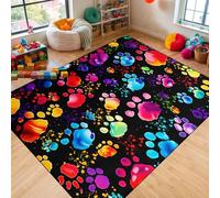 Bycmuoz Cat Paw Print Area Rug, 70x140cm, Cute Dog Cat Rugs for Kids, Colorful Splatter Paint Design Carpet for Home Decor, Thin Shed Resistant Rubber Backed Rugs for Boys Girls Nursery