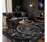 Bycmuoz Celestial Witchcraft Bedroom Rug, 100x150cm, Divination Theme Moon Phases Tarot Symbols Entrance Carpet, Gothic Black Front Porch Rug, Soft Durable Fade Resistant Mat for Entryway