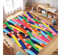 Bycmuoz Colorful Pencils Children's Rug, 120x180cm, Multi-Colored Paintbrushes Classroom Carpet, School Art Class Drawing Anti-Slip Soft Low-Pile Washable Carpets for Family Nursery
