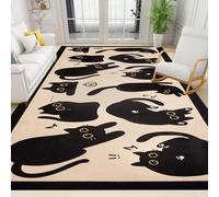 Bycmuoz Cute Black Cat Rug for Bedroom, 70x140cm, Kawaii Cat Print Pattern Lovers Home Decor Rug, Reduce Noise Breathable Washable Dirty Resistant Carpet for Nursery Bedroom Kids Teen