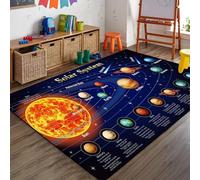 Bycmuoz Dark Blue Solar System Rug for Bedroom, 120x180cm, Sun Earth Moon Planets Floor Carpet, Universe Education Ultra Soft Children's Rugs, Fade Resistant Anti-Skid Mat for Entryway Dorm