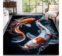 Bycmuoz Japanese Koi Indoor Rug, 80x150cm, A Pair of Vivid Red Catfish Pattern Design Carpet for Bedroom, Easy Clean Low Pile Pet Friendly Mats Rubber Backed Absorbent Carpets for Floor Indoor