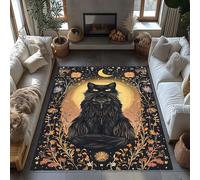 Bycmuoz Mystical Black Cat Childrens Carpet, 60x110cm, Sun Moon Celestial Kitten Rug, Gothic Floral Soft Rug for Home Decor, Rubber Backed Soft Easy Clean Carpets for Indoor Bedroom