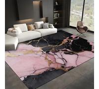 Bycmuoz Pink Quicksand Swirl Area Rugs, 140x200cm, Abstract Luxury Black Pink Gold Marble Bedroom Rug, Reduce Noise Print Fade Resistant Carpets, Machine Washable Absorbent Mats for Kitchen Sofa