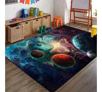 Bycmuoz Planet Print Living Room Carpets, 60x110cm, Outer Space Starry Sky Mars Indoor Rug, Durable Soft Cozy Low Pile Rugs, Reduce Noise Non Skid Playing Mat for Boys Girls Indoor Family
