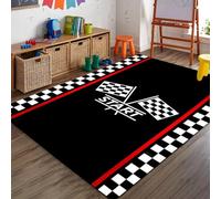 Bycmuoz Race Track Rugs for Living Room, 60x110cm,Car Racing Black and White Checkerboard Flag Runner Mat，Pet Friendly Machine Washable Rugs, Foldable Soft Anti-Skid Mat for Family