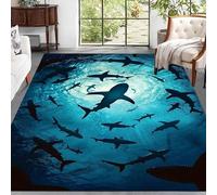 Bycmuoz Shark Silhouette Area Rug, 60x110cm, 3D Underwater Marine Animal Living Room Carpet, Soft Absorbent Low Pile Reduce Noise Machine Washable Rugs for Entryway Bedroom Indoor