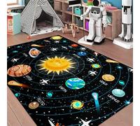 Bycmuoz Solar System Theme Children's Rug, 100x150cm, Mars Moon Satellite Outer Space Hallway Carpet, Absorbent Breathable Non-Shedding Mat, Easy Clean Cozy Washable Carpet for Sofa Runner