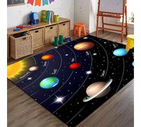 Bycmuoz Space Solar System Kids Rugs, 60x110cm, Planets Universe Starry Sky High Traffic Rug, Durable Soft Cozy Low Pile Carpet, Reduce Noise Non Skid Playing Mat for Boys Girls Indoor Family