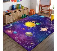 Bycmuoz Universe Solar System Area Rugs, 70x140cm, Outer Space Planet Theme Game Rug for Kids Room, Low Pile Cozy Soft Nursery Carpets, Rubber Backed Machine Washable Carpet for Classroom