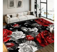 Bycmuoz Valentine's Day Roses Rug Runners for Hallways, 80x150cm, Romantic Red Black Floral Diamond Print Home Decorative Rugs, Thin Cozy Durable Fade Resistant Carpets for Bedside Sofa
