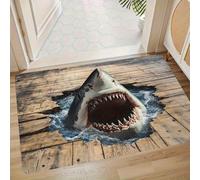 Bycmuoz Visual Illusion Shark Teeth for Children's Rugs, 120x180cm, 3D Ferocious Shark Carpets for Indoor, Soft Noise-Reducing Non-Skid Mats, Dirty-Resistant Durable Rugs for Kitchen