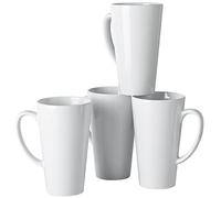 BYCNZB 16oz White Funnel Ceramic Tall Coffee Mugs for Coffee, Tea, Cocoa, Latte, Milk set of 4