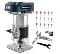 Bycpower Battery Router for Bosch 18 V Battery, 30,000 RPM Brushless Motor, 6-Stage Edge Router, Wireless Wood Cutter with 6.35 mm Diameter, with 15 Pieces 1/4 Inch Cutter for Wood and Plastic