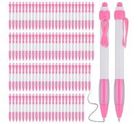BYCUFF 100Pcs Pink Ribbon Pens Bulk, Black Ink Retractable Ballpoint Pens for Office Supply Women Girls Gift Durable Pink