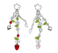Bydezcon Key Chains for Women, Sweet Phone Chain Strap Lanyard Strawberry Leaf Pendant Phone Charm Hangings Decoration Cute Phone Accessories
