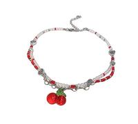 Bydezcon Necklaces for Women, Y2K Red Cherry Heart Beaded Choker Necklace Women Bohemian Beads Cherry Pendant Necklaces Vintage Egirl Necklace Jewelry
