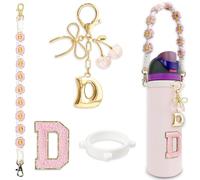 BydGxy Cherry Ribbon Bowknot Letter Charm for Owala FreeSip & Tumbler, Personalized Initial Water Bottle Handle Accessories, Preppy Style Gift (Pink) - D