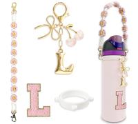 BydGxy Cherry Ribbon Bowknot Letter Charm for Owala FreeSip & Tumbler, Personalized Initial Water Bottle Handle Accessories, Preppy Style Gift (Pink) - L