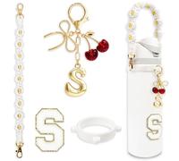 BydGxy Cherry Ribbon Bowknot Letter Charm for Owala FreeSip & Tumbler, Personalized Initial Water Bottle Handle Accessories, Preppy Style Gift (White) - S