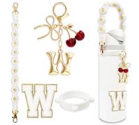 BydGxy Cherry Ribbon Bowknot Letter Charm for Owala FreeSip & Tumbler, Personalized Initial Water Bottle Handle Accessories, Preppy Style Gift (White) - W