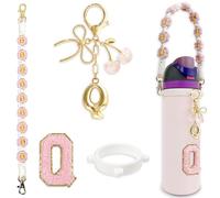 BydGxy Cherry Ribbon Bowknot Letter Charm for Owala FreeSip & Tumbler, Personalized Initial Water Bottle Handle Accessories, Preppy Style Gift (Pink) - Q