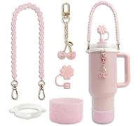 BydGxy Stanley Cup Accessories Set for Stanley 30 oz 40 oz Tumbler, Includes Straw Cover, Silicone Boot, Water Bottle Handle Strap, and Cherry Charm, Compatible with Pink & Purple Stanley Cup (Pink)