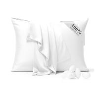 BYDHZN 100% Pure Silk Pillowcase 2 Pack for Hair and Skin, Both Sides 23 Momme Grade 6 Mulberry Silk Pillowcases with Hidden Zipper, Soft&Smooth Cooling Pillow Cases (White, Standard 20x26)