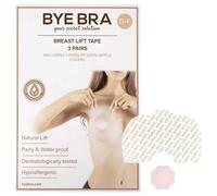 Bye Bra Adhesive Breast Lift Tape, Invisible, Push-Up, D-F, Beige Satin Nipple Covers (M-L)