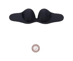 Bye Bra Gala Bra Self-Adhesive Underwired Cleavage Push-Up Effect Reusable Up to 25 Times Strapless and Backless Stick On Bra, Cup D, Black