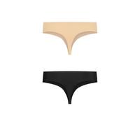 Bye Bra Invisible String, High Waist, Seamless Underwear Thong, No Stitching, No Panty Line, Smooth Edges, 2 Pack, S-XXL, Black Beige, L