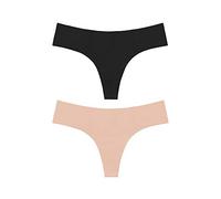Bye Bra Invisible String, High Waist, Seamless Underwear Thong, No Stitching, No Panty Line, Smooth Edges, 2 Pack, S-XXL, Black Beige