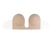 Bye Bra Seamless U-Style Bra, Invisible Adhesive Plunge Bra, Strapless and Backless, Push up Effect, for Deep V and Low Cut necklines, Nude and Black, A-E (Beige, Cup C)