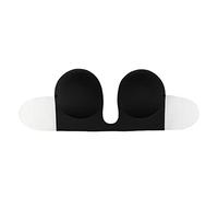 Bye Bra Seamless U-style bra, Invisible Adhesive Plunge bra, Strapless and Backless, Push up Effect, for Deep V and Low cut necklines, Nude and Black, A-E (Black, Cup E)